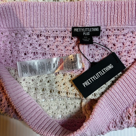 NWT PrettyLittleThing Plus Striped Crochet High Waist Shorts XXL - Picture 4 of 7